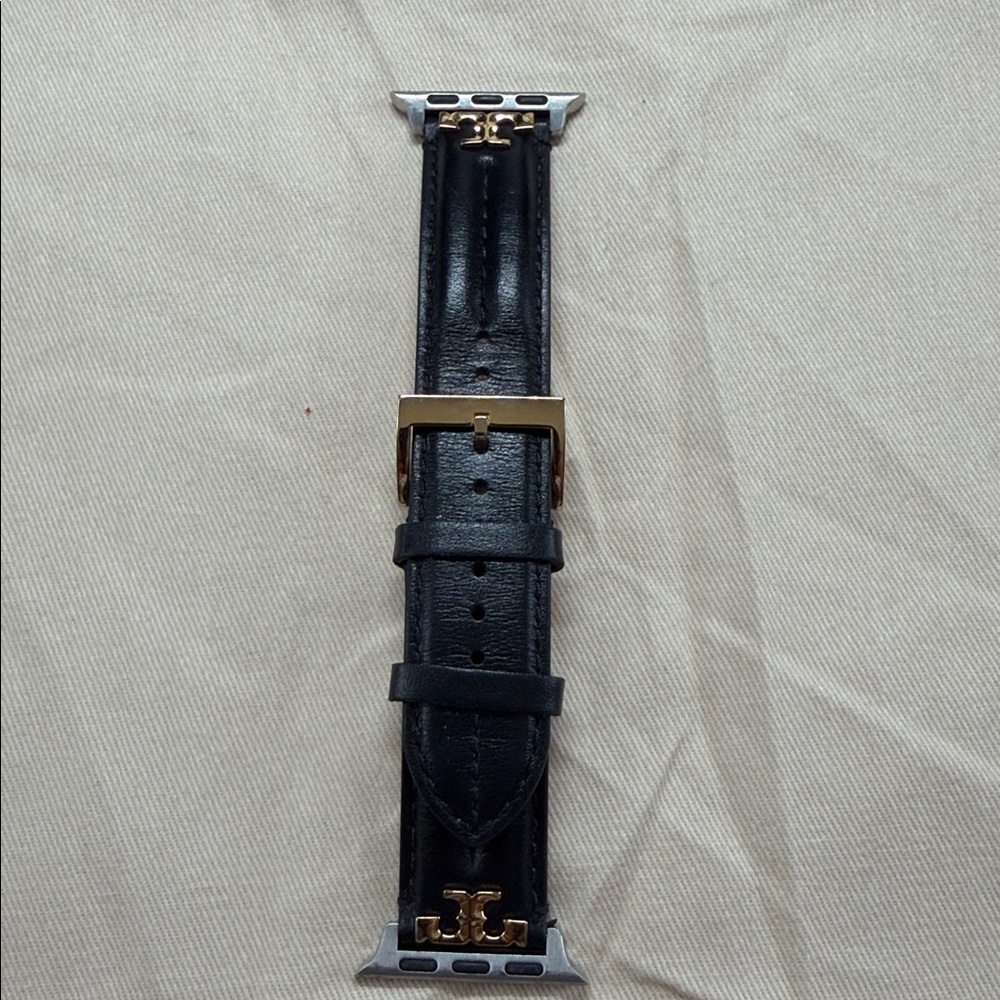 Tory Burch Kira Black Leather Watch Band with Gold Buckle - Picture 6 of 8